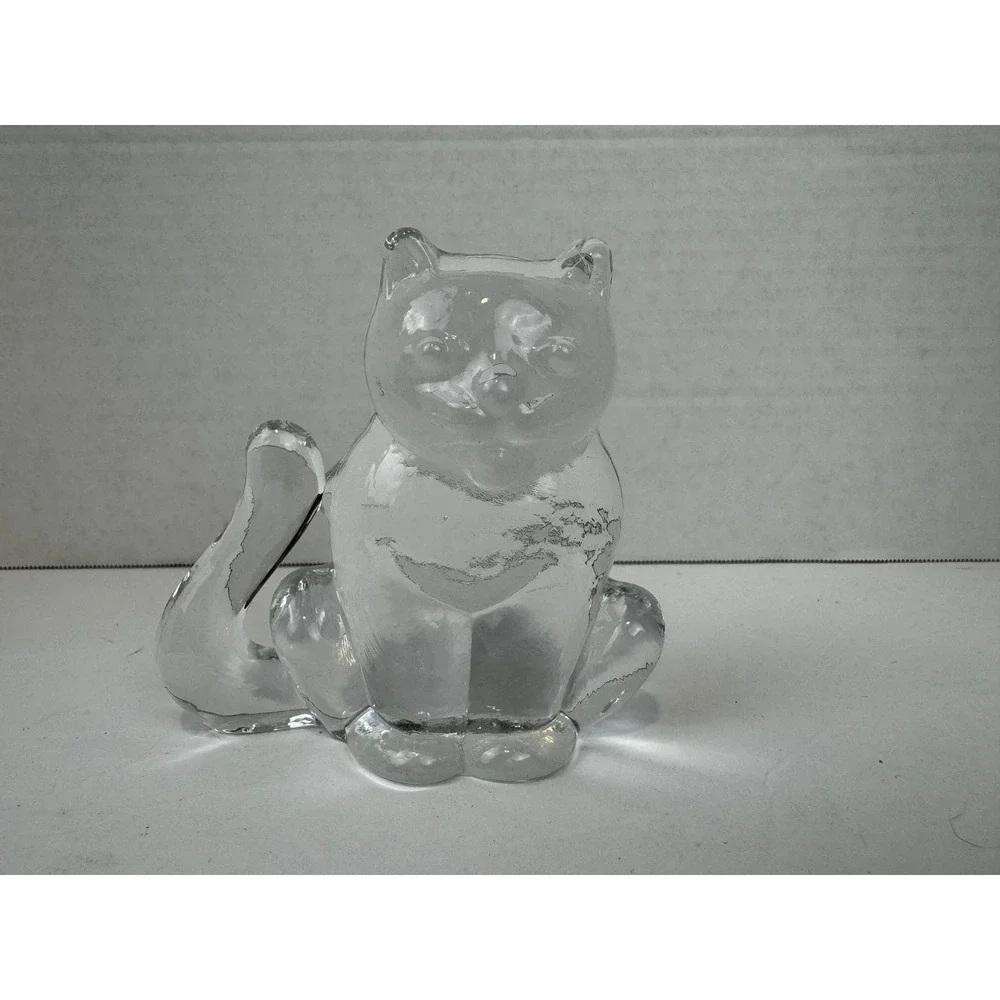 VTG Kosta Boda Zoo Series Bertil Vallien Clear Glass Cat Figurine Paperweight