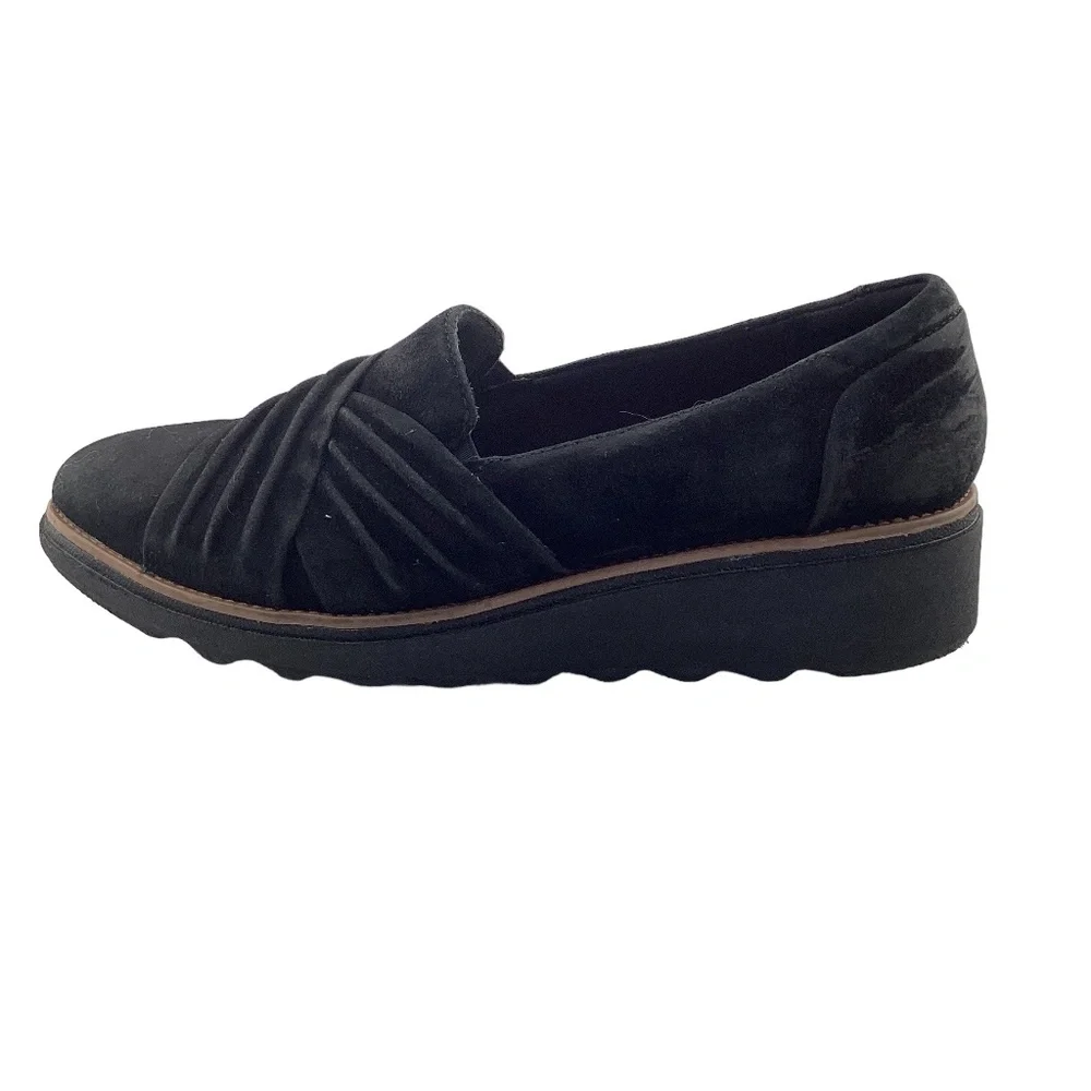 Collection by Clarks Sharon Villa Black Suede Wedge Loafer‎ Size 8.5