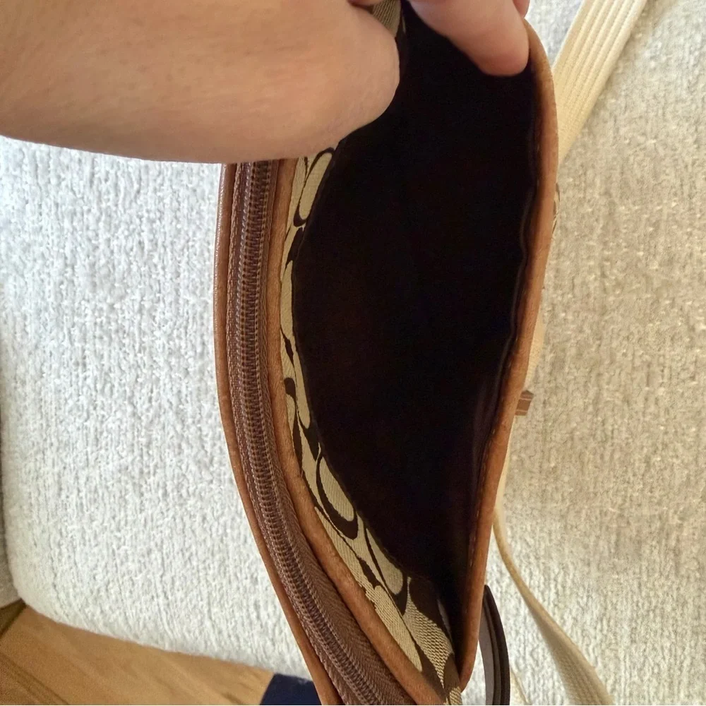 Coach Brown Signature Canvas Crossbody with Cream Adjustable Strap