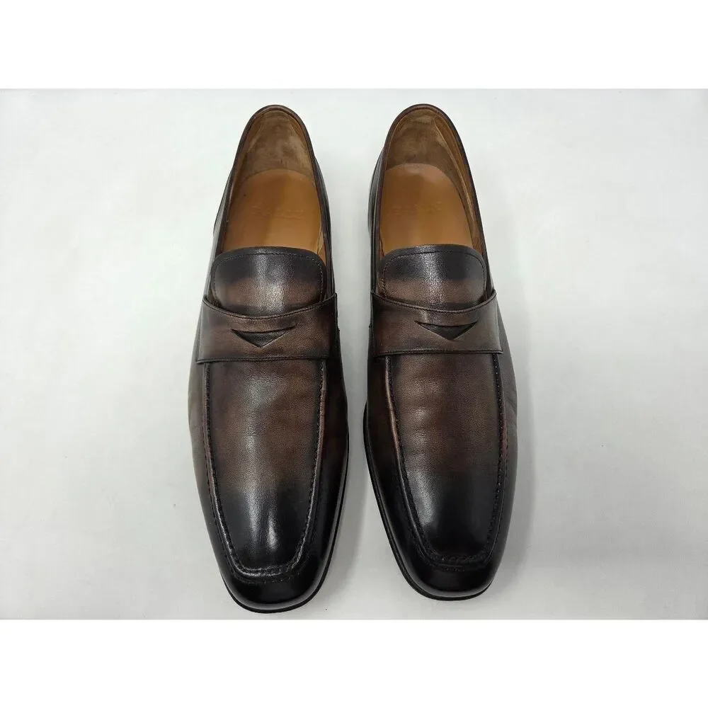 BALLY BRENT BROWN BLACK BURNISHED LEATHER PENNY LOAFER MENS SIZE 11.5 EEE WIDE