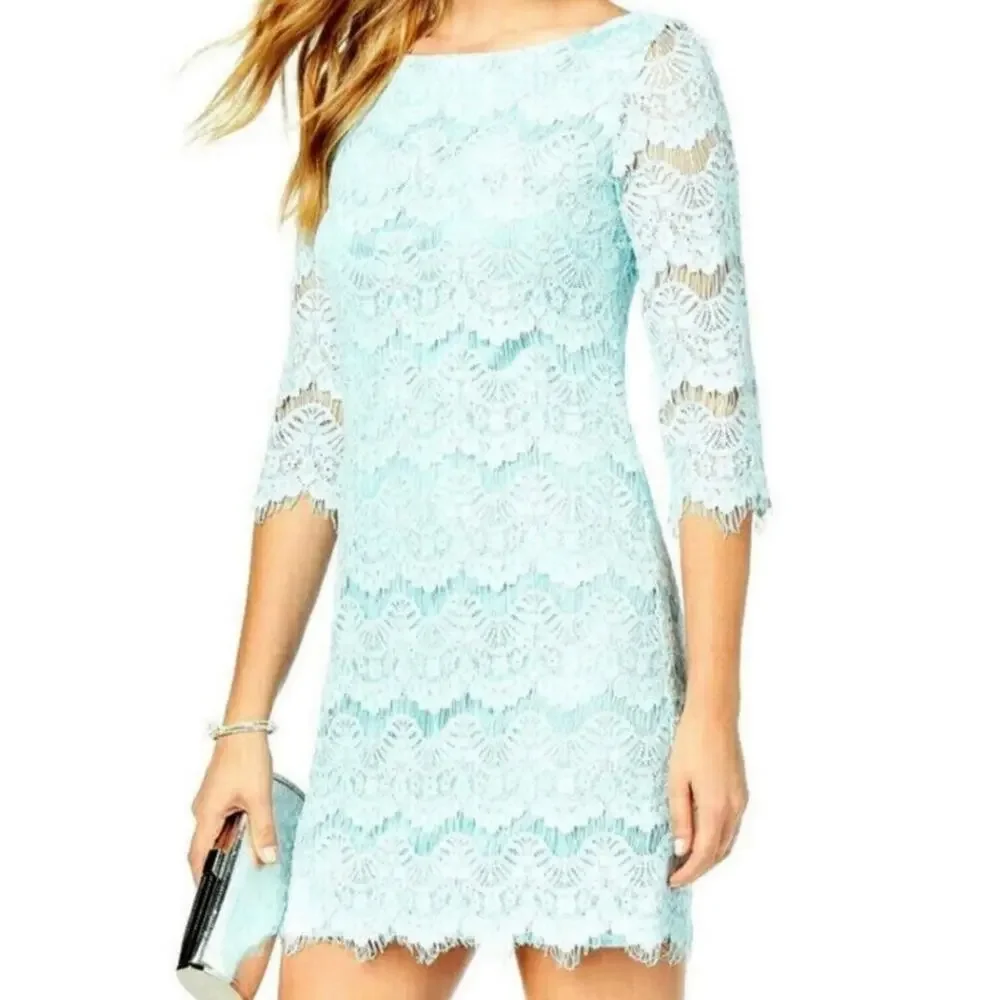 Jessica Howard 3/4 Sleeve Scallop Hem Shift Dress in Mint NWT Size 14