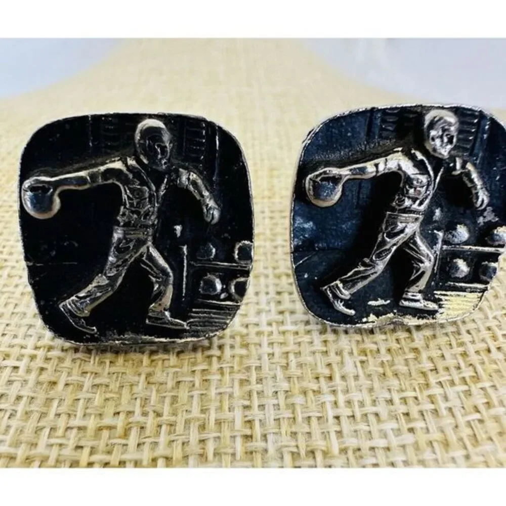 Vintage CuffLinks Featuring A‎ Bowler Bowling Sport Figure Sculpted Design Men's