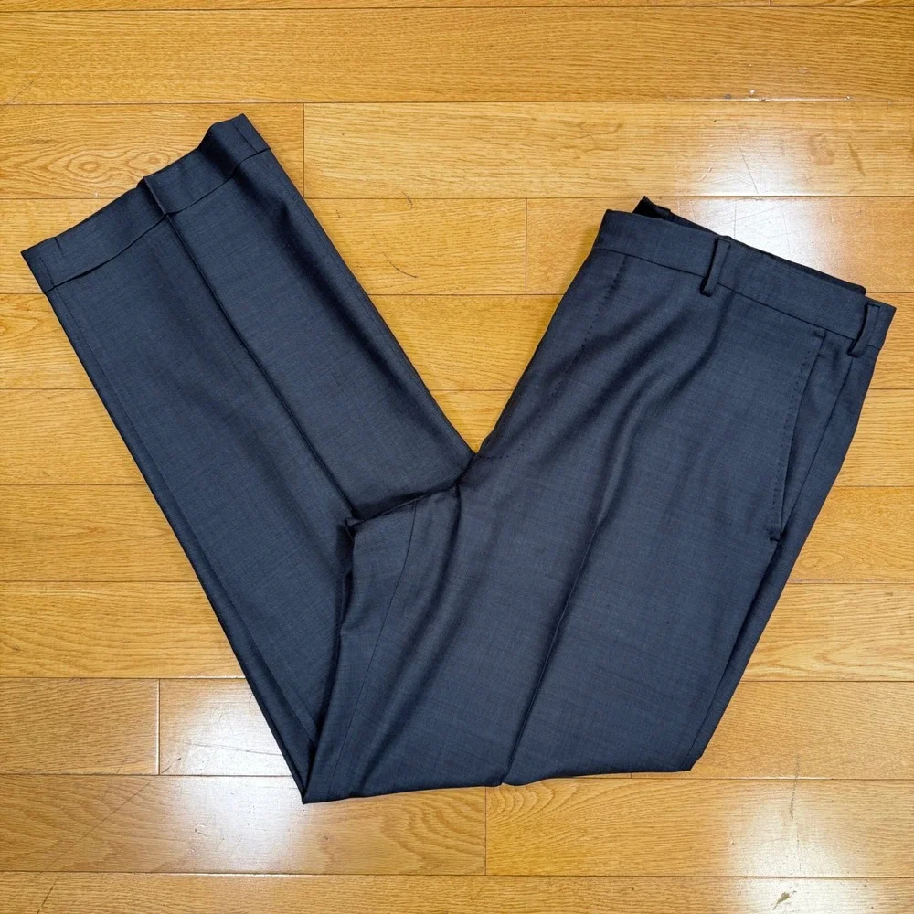 Valentino Mens 44 Blue Gray 100% Virgin Wool Flat Front Cuffed Dress Pants Italy