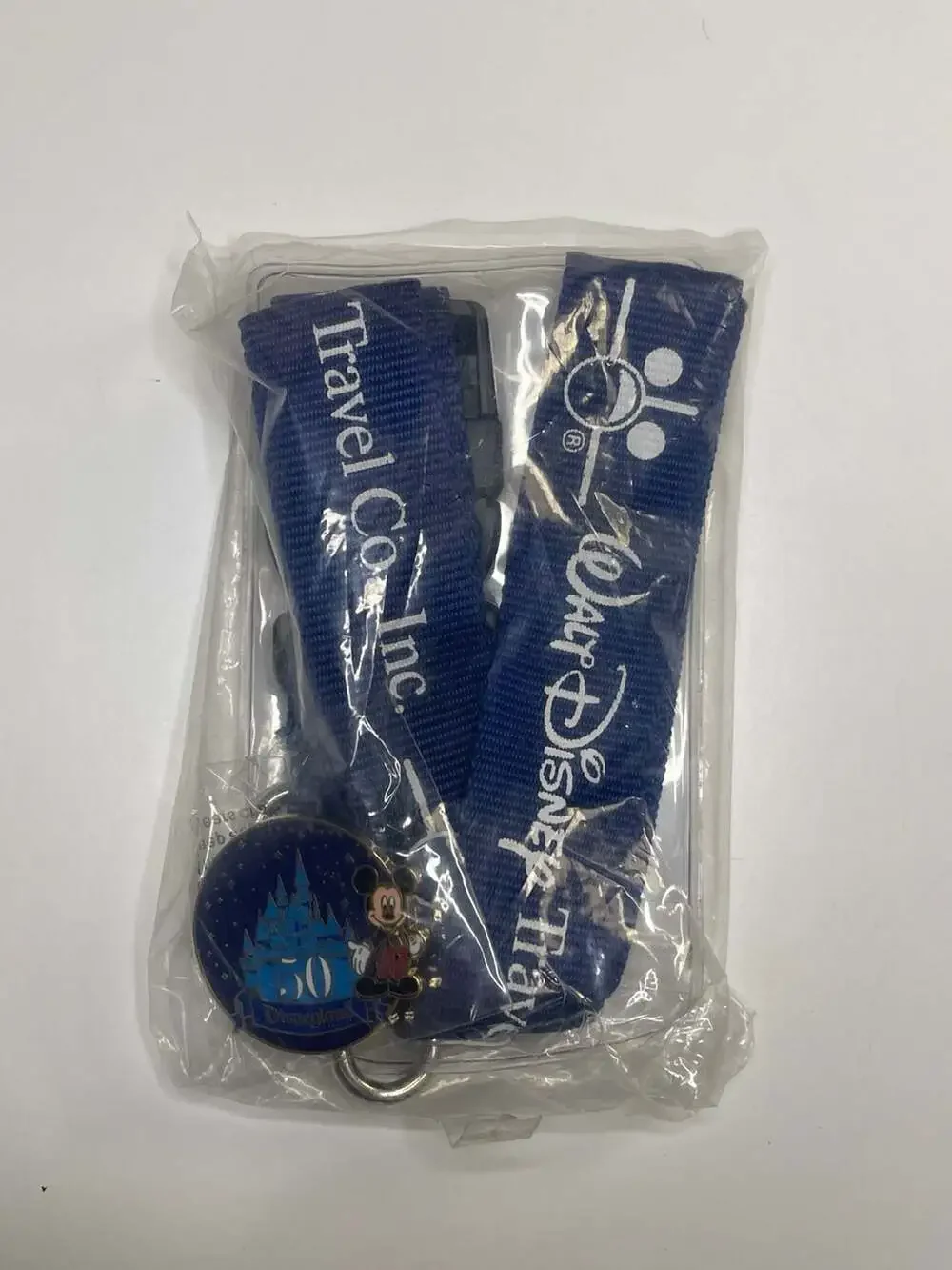 Walt Disney Travel Co. Blue Lanyard with Disneyland 50th Anniversary Mickey Mous