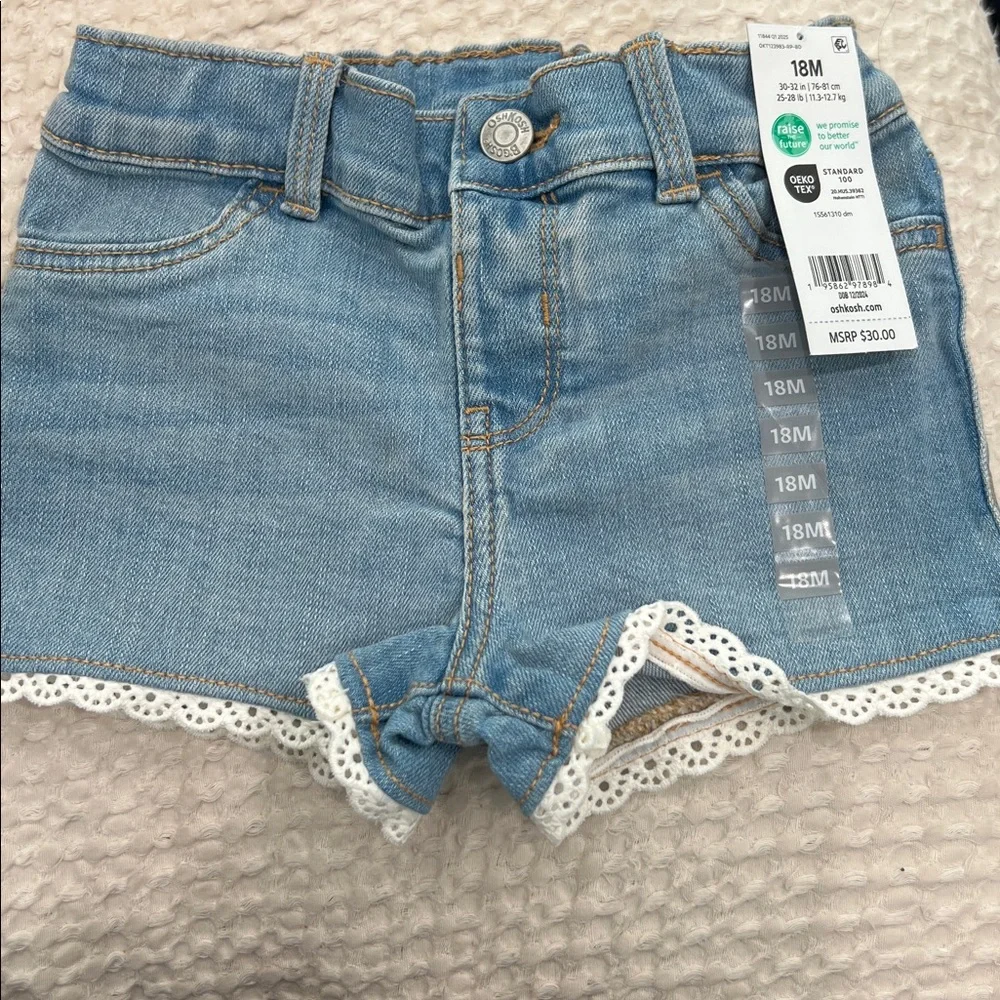 OshKosh B'gosh Blue Toddler Eyelet‎ Trim Denim Shorts