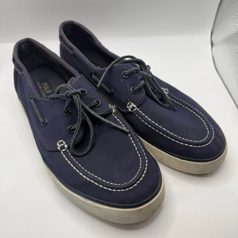 Polo Ralph‎ Lauren Sander P Mens Navy Blue Canvas Boat Shoe Deck Sneaker 10D