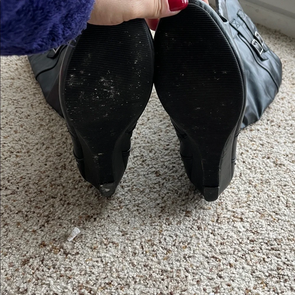 a new day Black wendy Over the Knee moto winter Boots faux leather