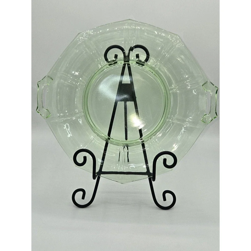 Depression Glass Green‎ Uranium Serving Plate with Handles 11.5