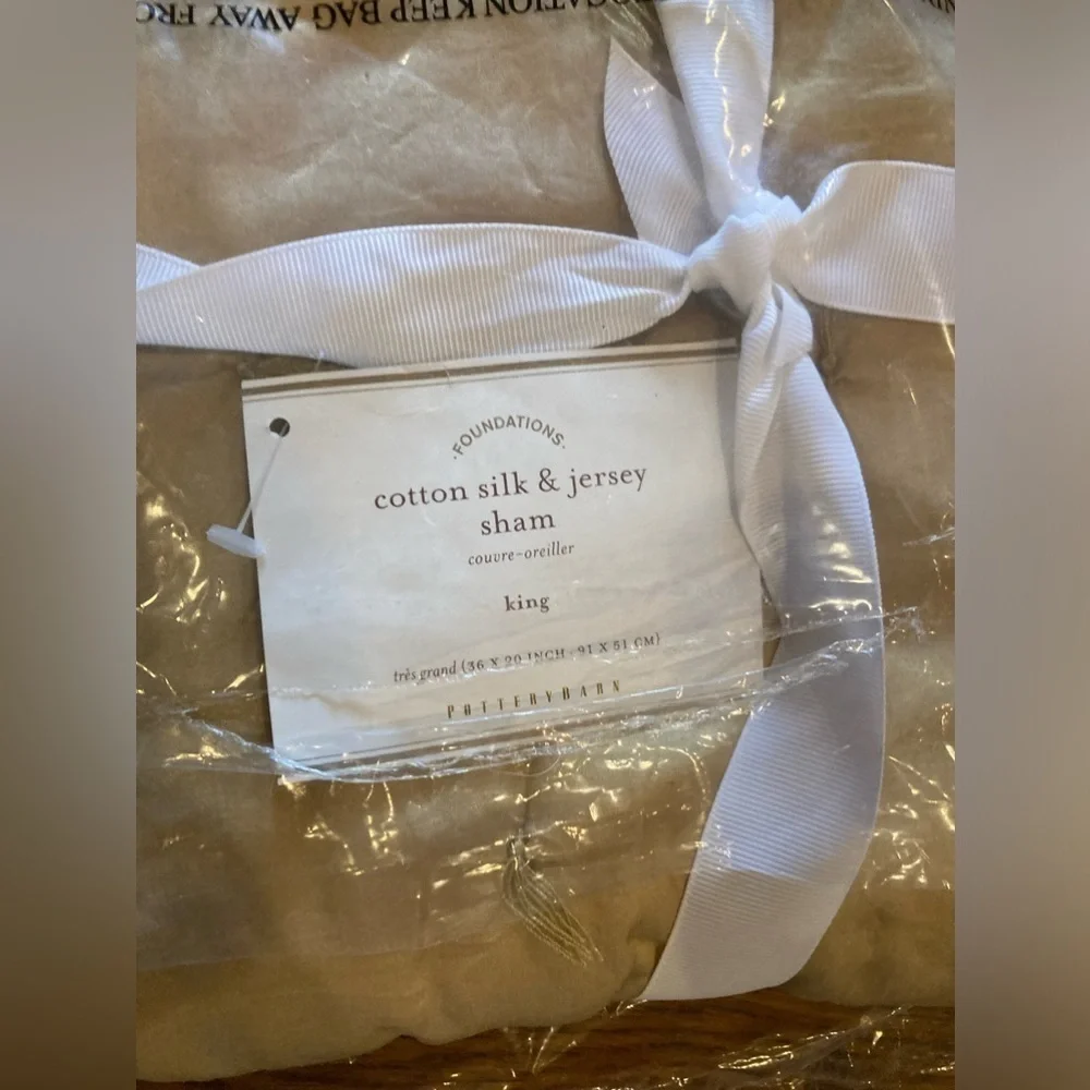 Pottery Barn Camel Brown Cotton Silk Jersey King Pillow Cover Sham‎ New