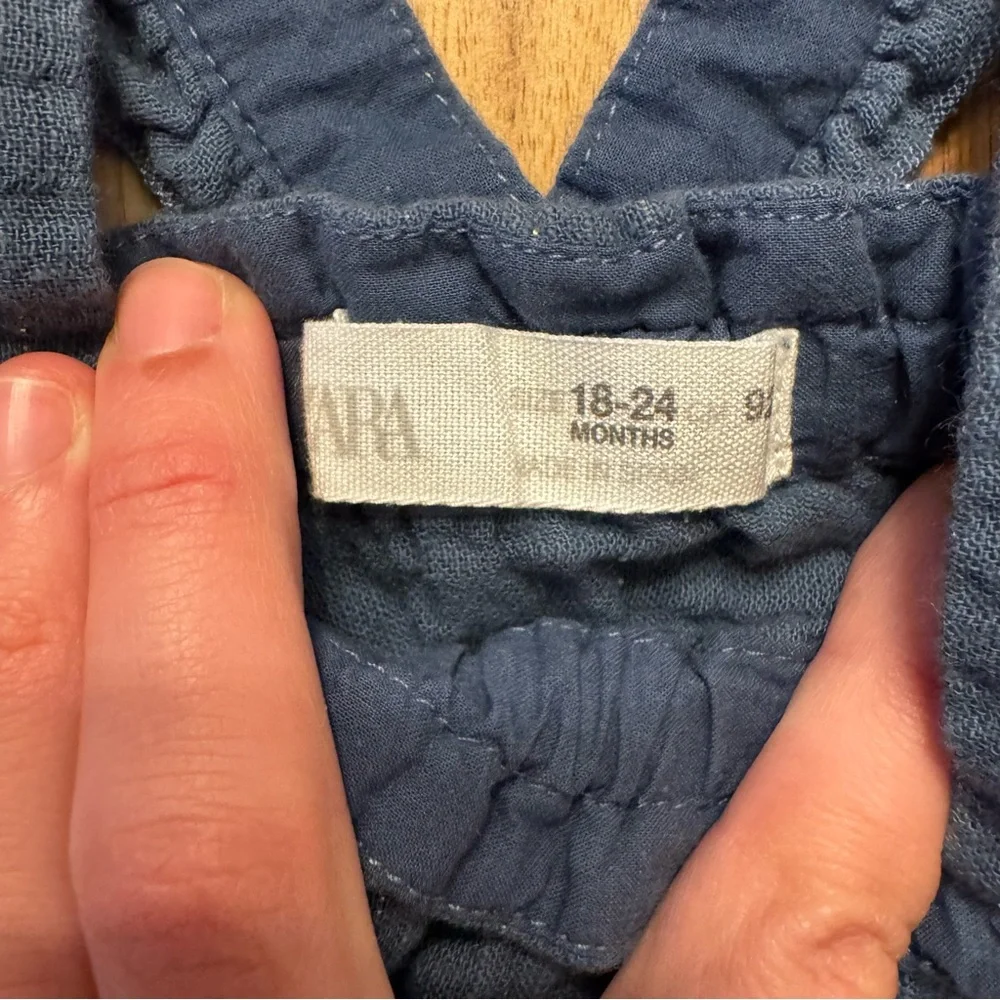 Zara Baby Girl Blue‎ Muslin Pinafore Skirt Ruffle Straps Stripe 18-24 Months