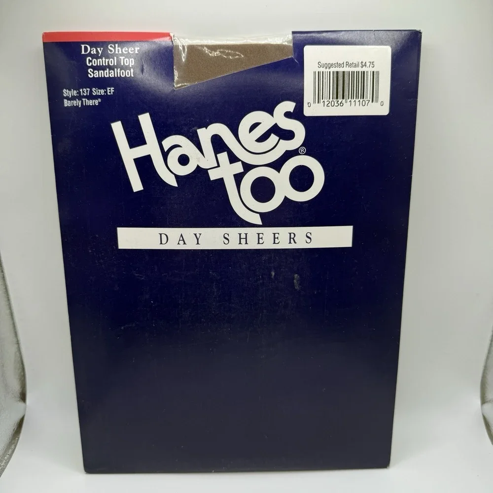 Vtg Hanes Too Pantyhose Day Sheer Control‎ Top Sandalfoot Size EF Barely There