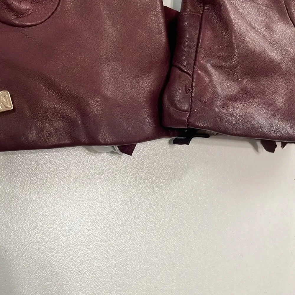 Bruno Magli Cashmere Lined Leather‎ Bow Gloves Burgundy XL Retails: $195