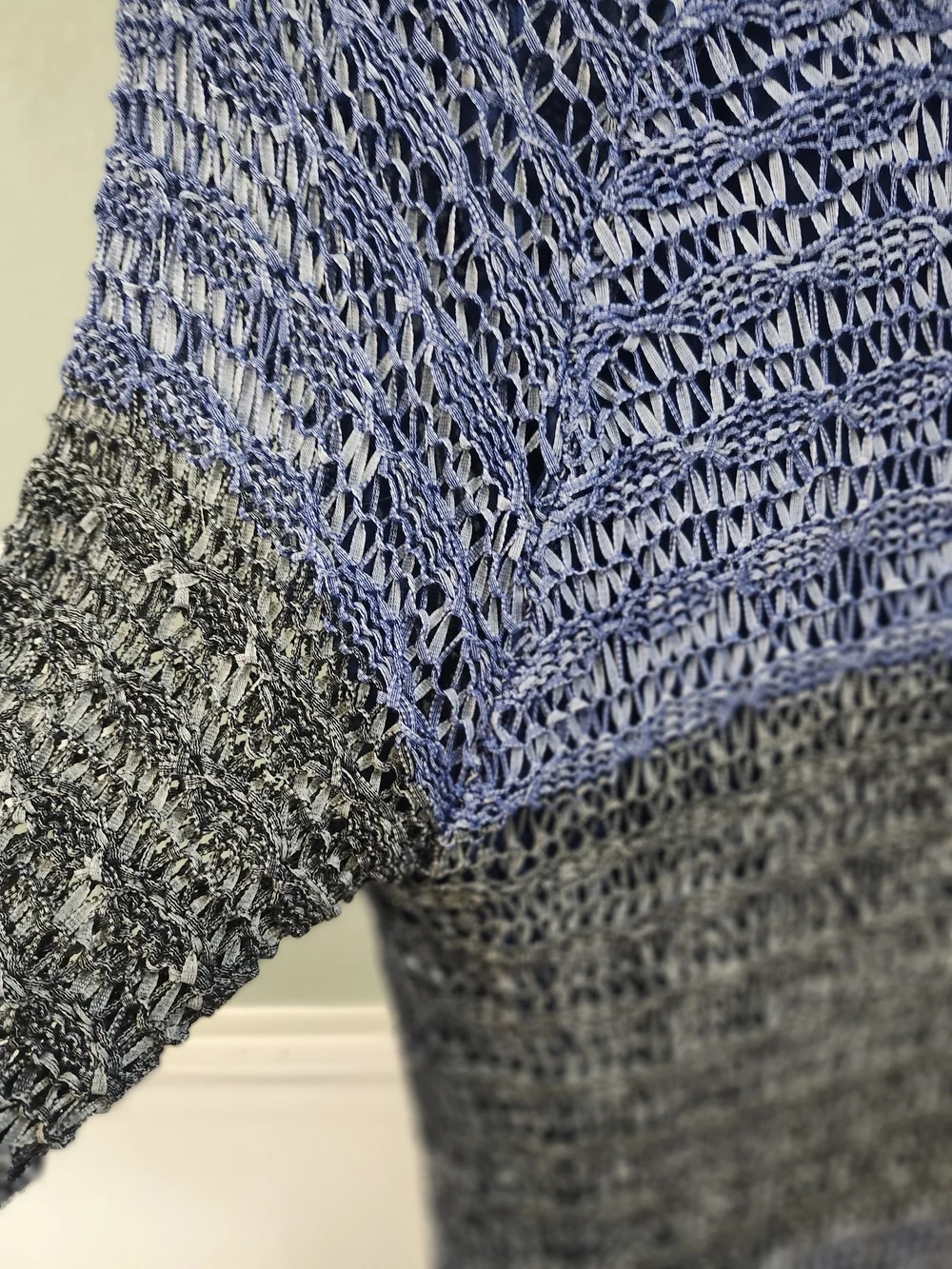 Renuar Blue Gradient Open-Knit Scoop Neck Sweater
