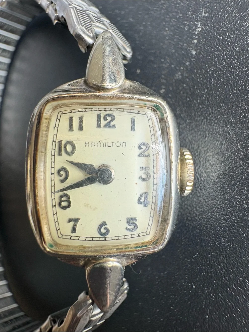 Hamilton Ladies White Gold Filled Vintage Dainty Silver Toned Wristwatch