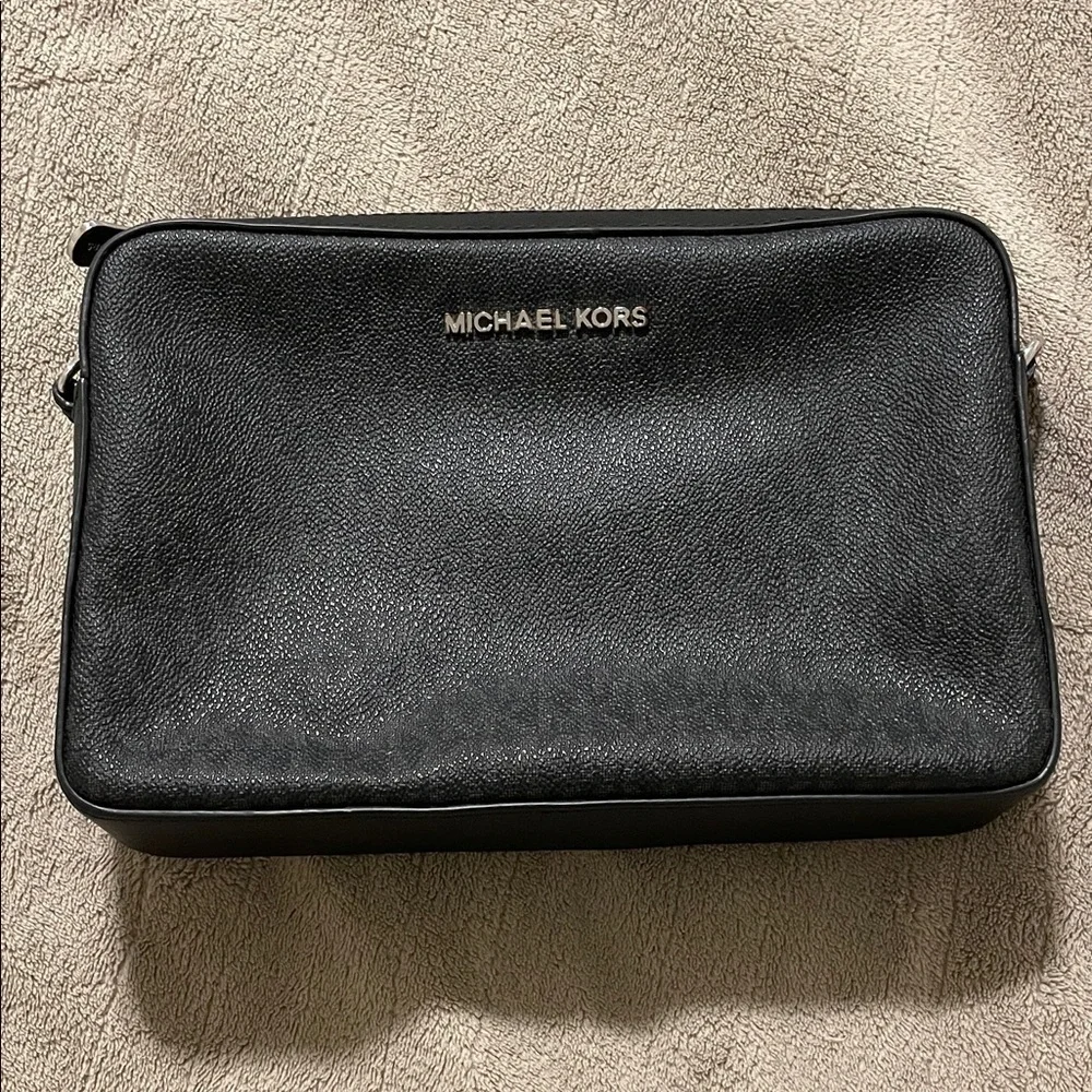Michael Kors Black Square Pouch Canvas Logo Crossbody Bag Contemporary Classic