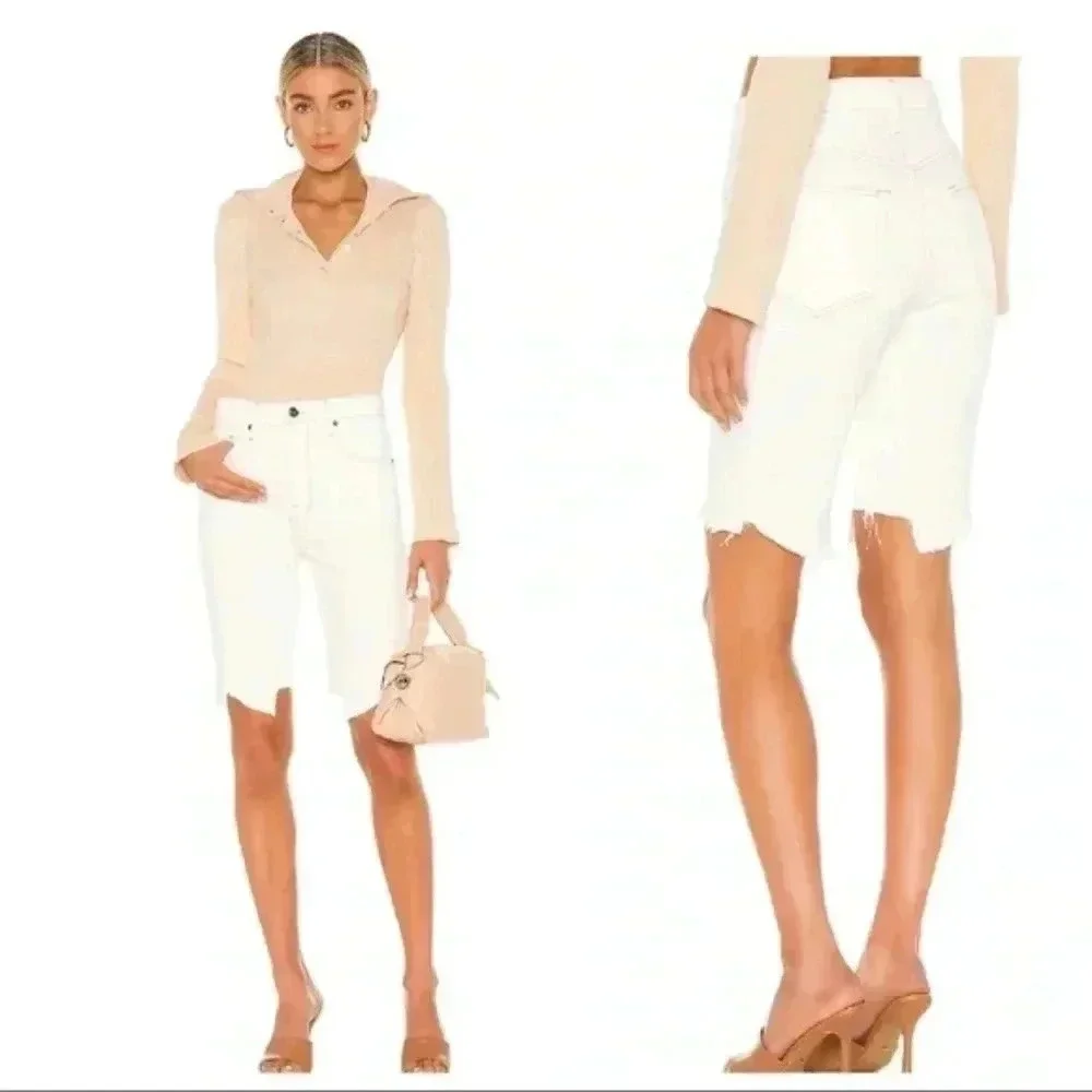 Frame La Vintage Bermuda long denim white shorts