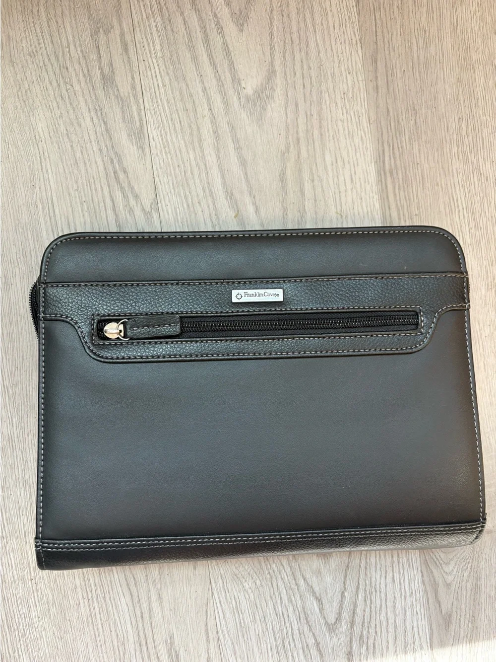 VTG Franklin Covey Black Faux Leather Zip Around 7 Ring Planner Binder w/ Calc