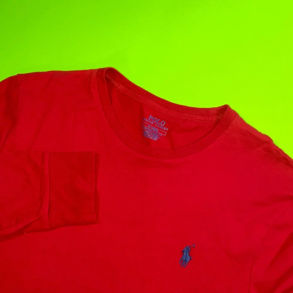 Polo Ralph Lauren Mens Red Long‎ Sleeve Custom Slim Fit Crew Neck T Shirt M