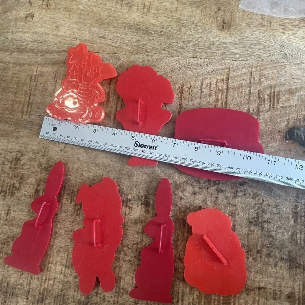 Vintage Red Holiday Cookie Cutters Pig Santa Rabbit Birthday Cake Piglet Porky