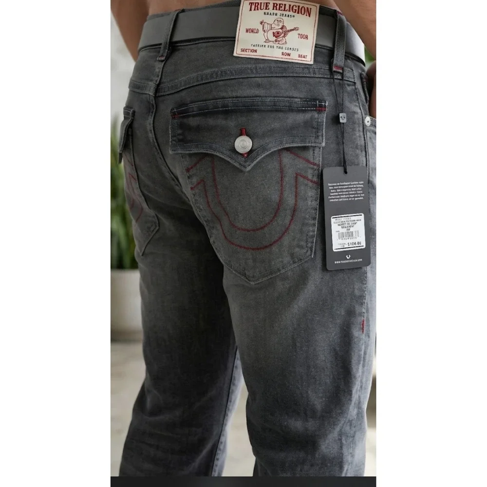 True Religion Men's Ricky SN Flap Straight Jeans in a grey phantom wash 40x34