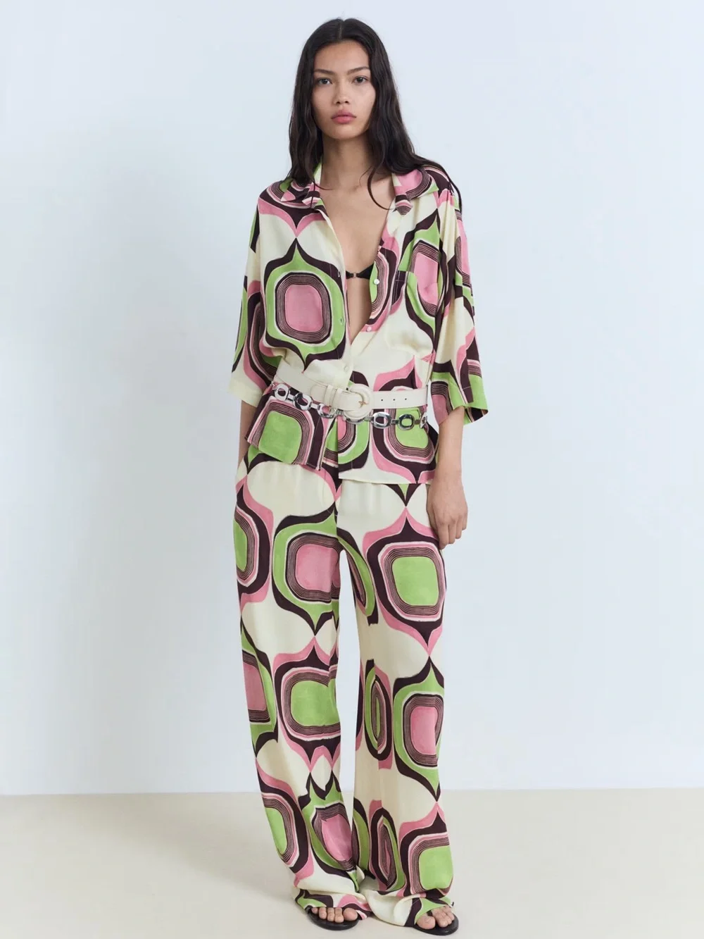 Mango Geometric print Co-ord set blouse + pants NWT