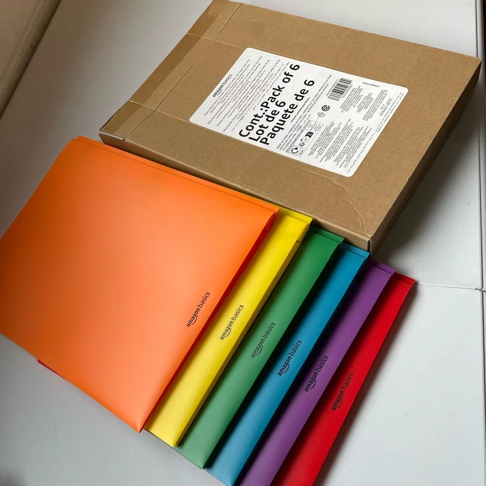 NWT 6 Heavy duty 2 pocket 6 colors letter size folders water resistant Amazon