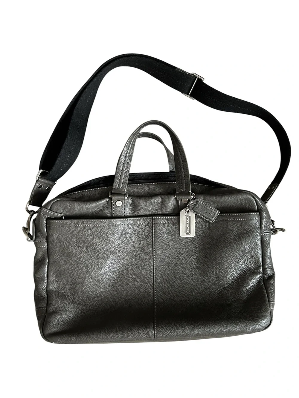 Coach Metropolitan Gray Leather Messenger Briefcase with Shoulder Strap