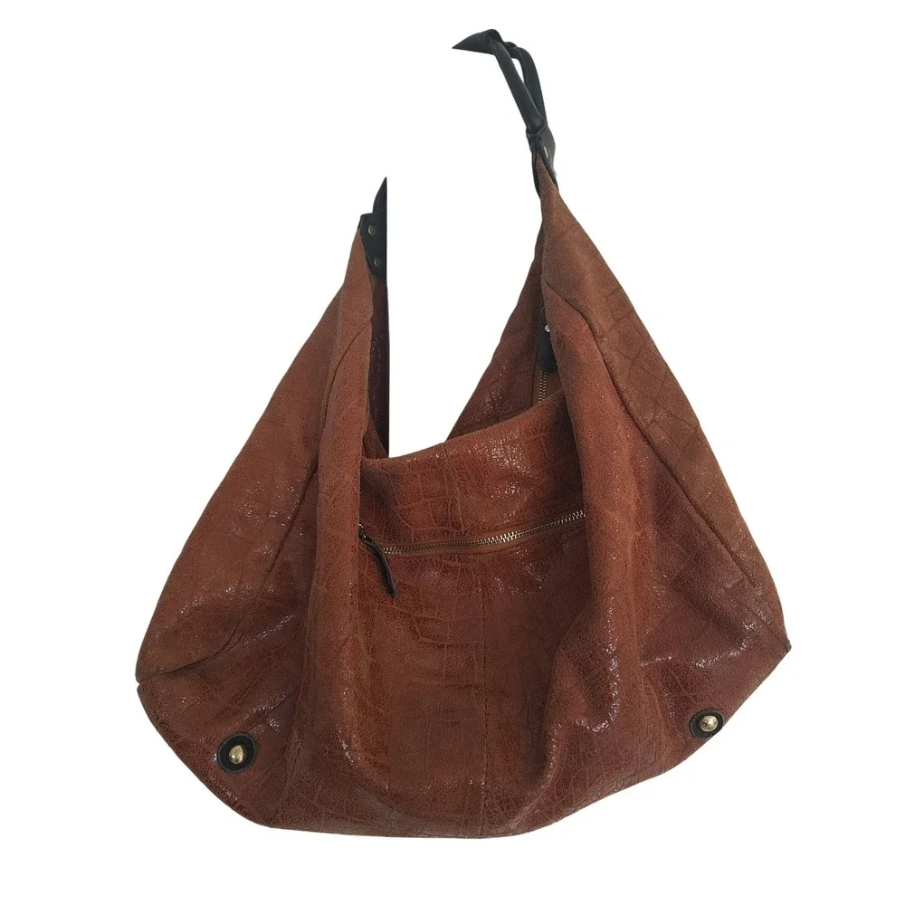 Lola Bernard Modena Rust Croc Embossed Leather Purse Shoulder Bag Handbag‎