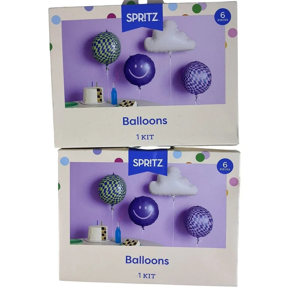 Lot of 2 Spritz Balloons 6 Piece‎ Kit Disco Smile Cloud Foil Balloon