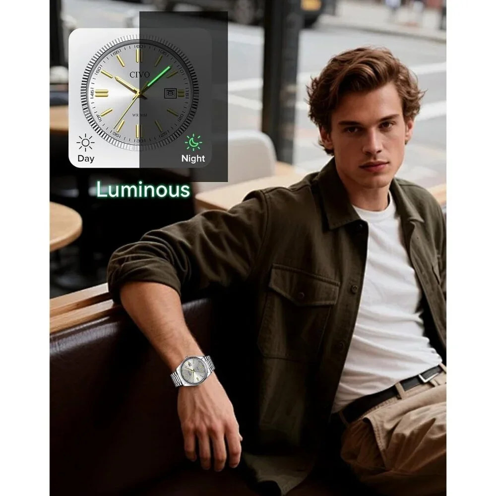 Men's Sliver- Gold Stainless Steel Hook Buckle Analog Comfortable Stylish Watch