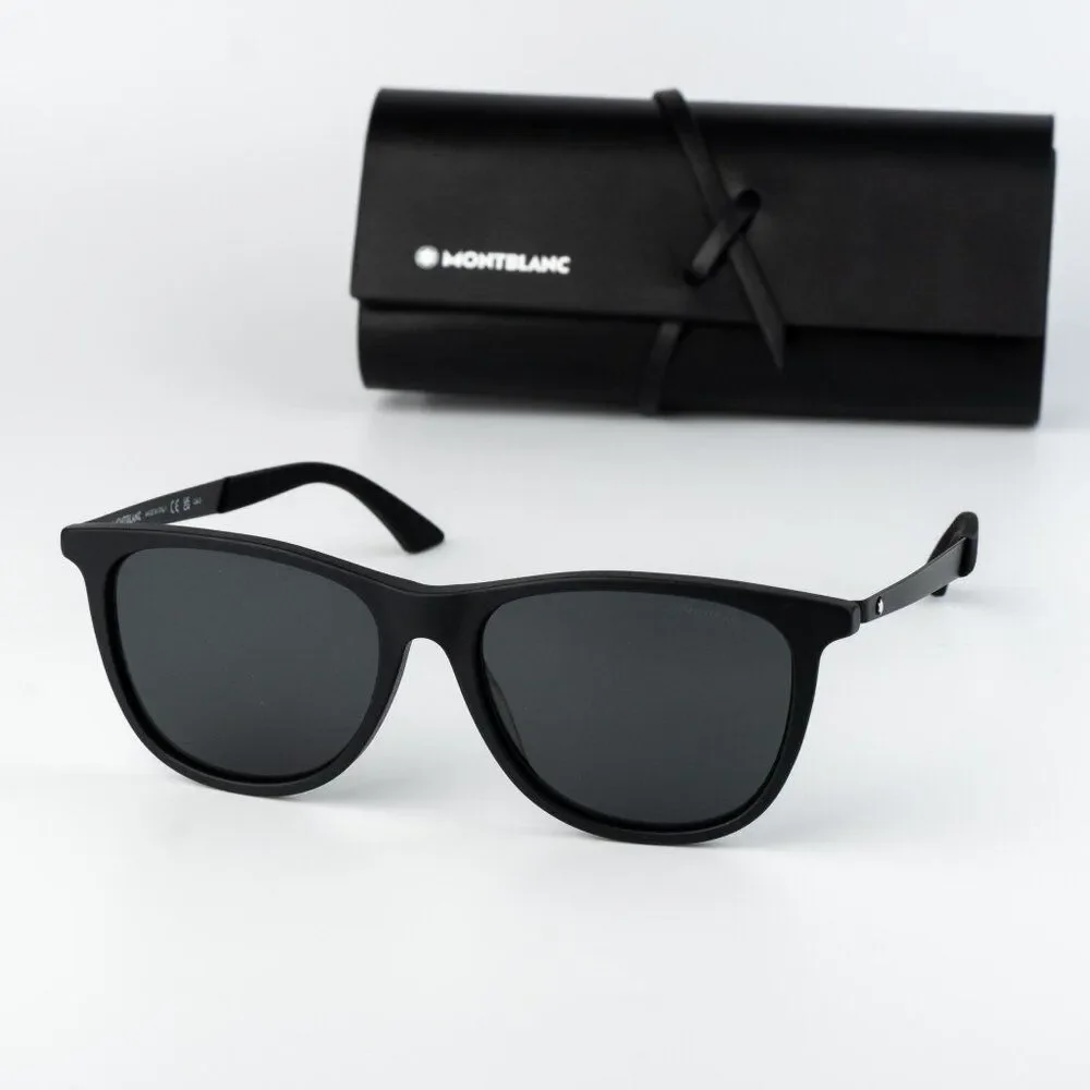 Montblanc Men Sunglasses Matte Black Smoke Grey Square MB0330S 001 NEW AUTHENTIC