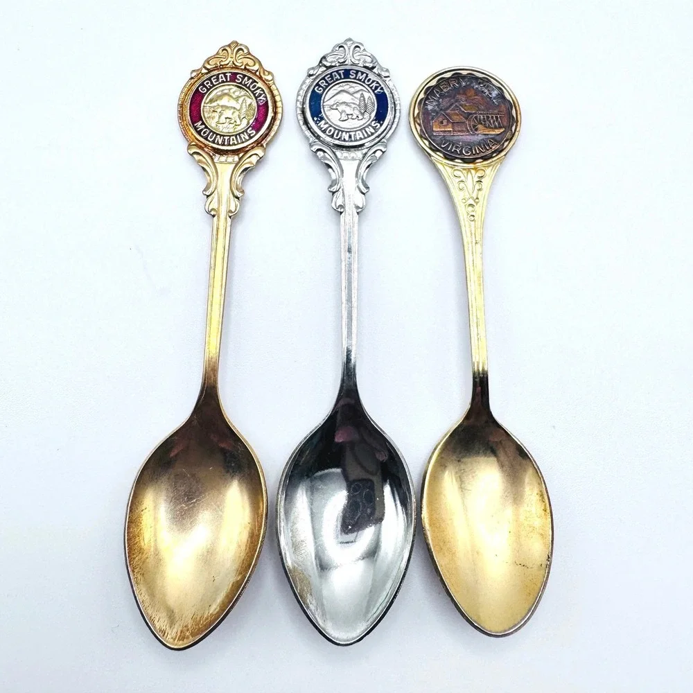 Vintage Great Smoky Mountains‎ Mabry Mill Virginia Souvenir Collector Spoons 3pc