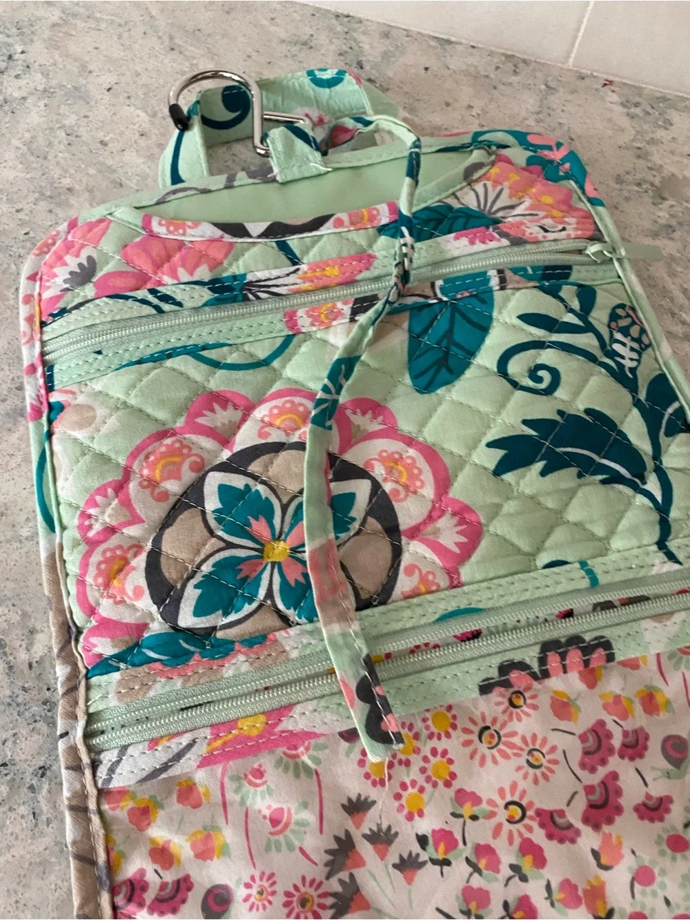 Vera Bradley Mint Floral Quilted makeup accessories with Pink & Teal Accents