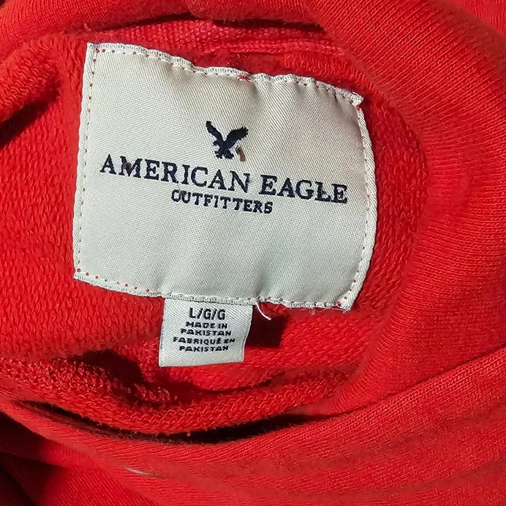 American Eagle Red Hoodie Men’s L | AE Logo Pullover | Graphic Sleeve‎