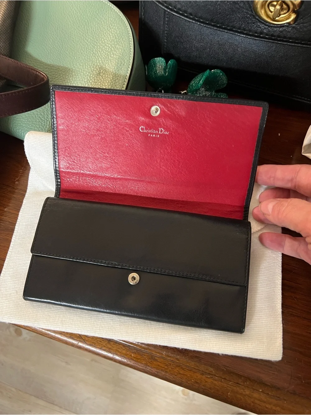Dior Vintage Black Leather Continental Wallet with CD Emblem