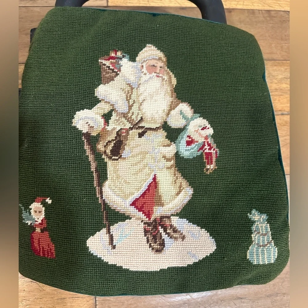 Vintage Santa Needlepoint pillowcase with velvet back.