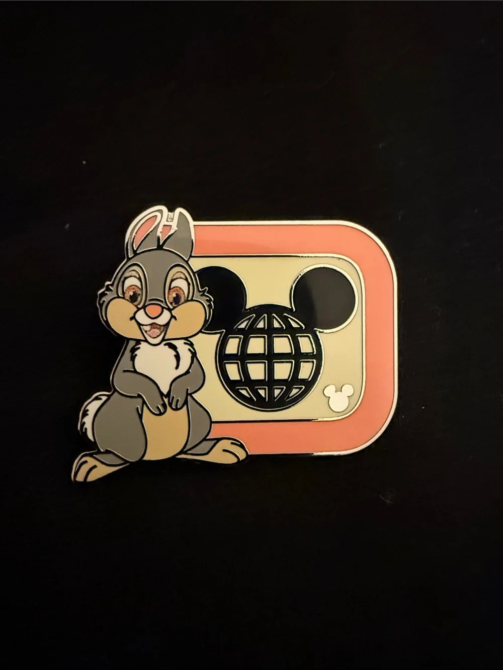 Disney Thumper Enamel Pin with Cream Background and Pink Frame Hidden Disney