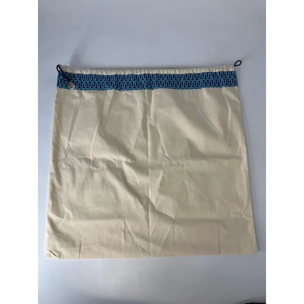 TORY BURCH CREAM DRAW STRING DUST BAG WITH BLUE TRIM