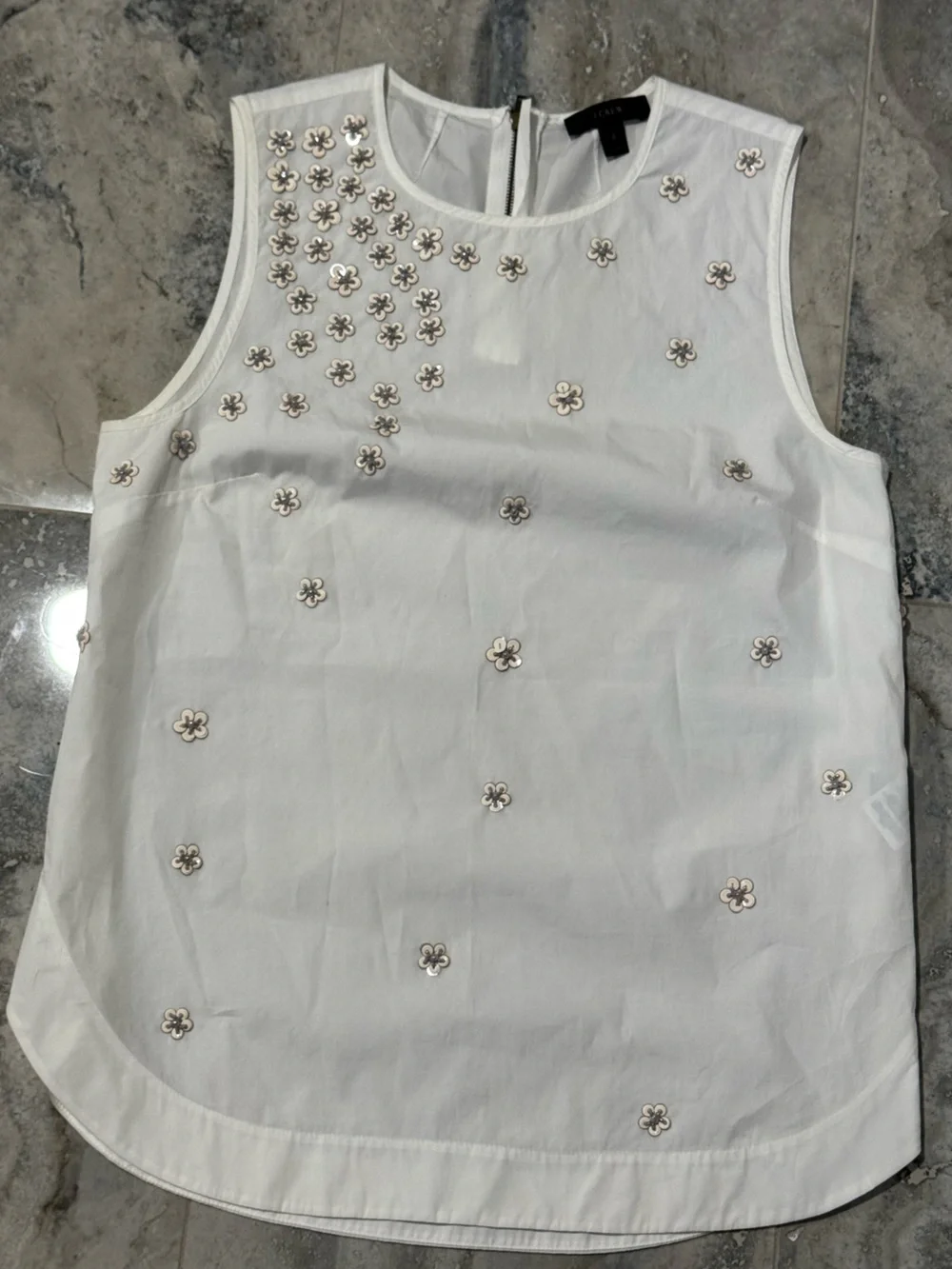 J. Crew Cream Sleeveless Camisole with Taupe Floral Appliqués