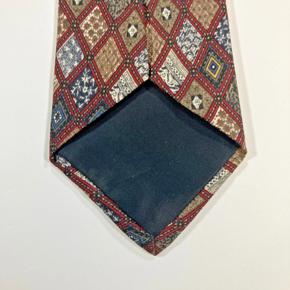 Guy Laroche Diffusion Mens Designer Necktie‎ All Silk Red Multicolor Geometric