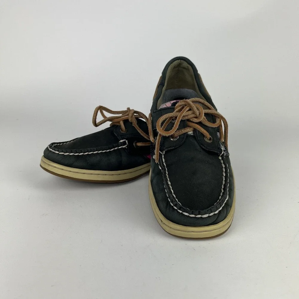 Sperry Top-Sider Koifish Womens‎ 7.5 Blue Plaid Boat Shoe Leather Preppy Deck