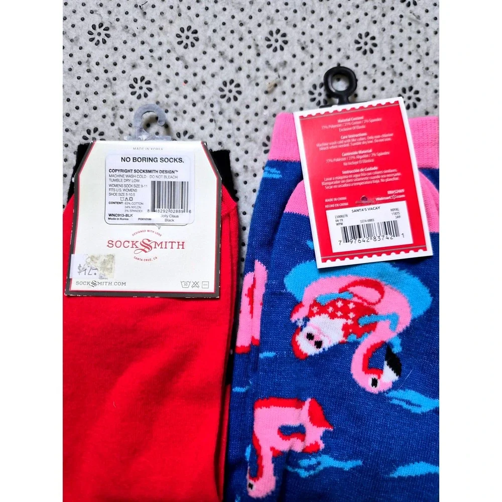 NWT 3 Pairs Novelty Christmas Socks Santa Flamingo Grinch Adult‎ Crew