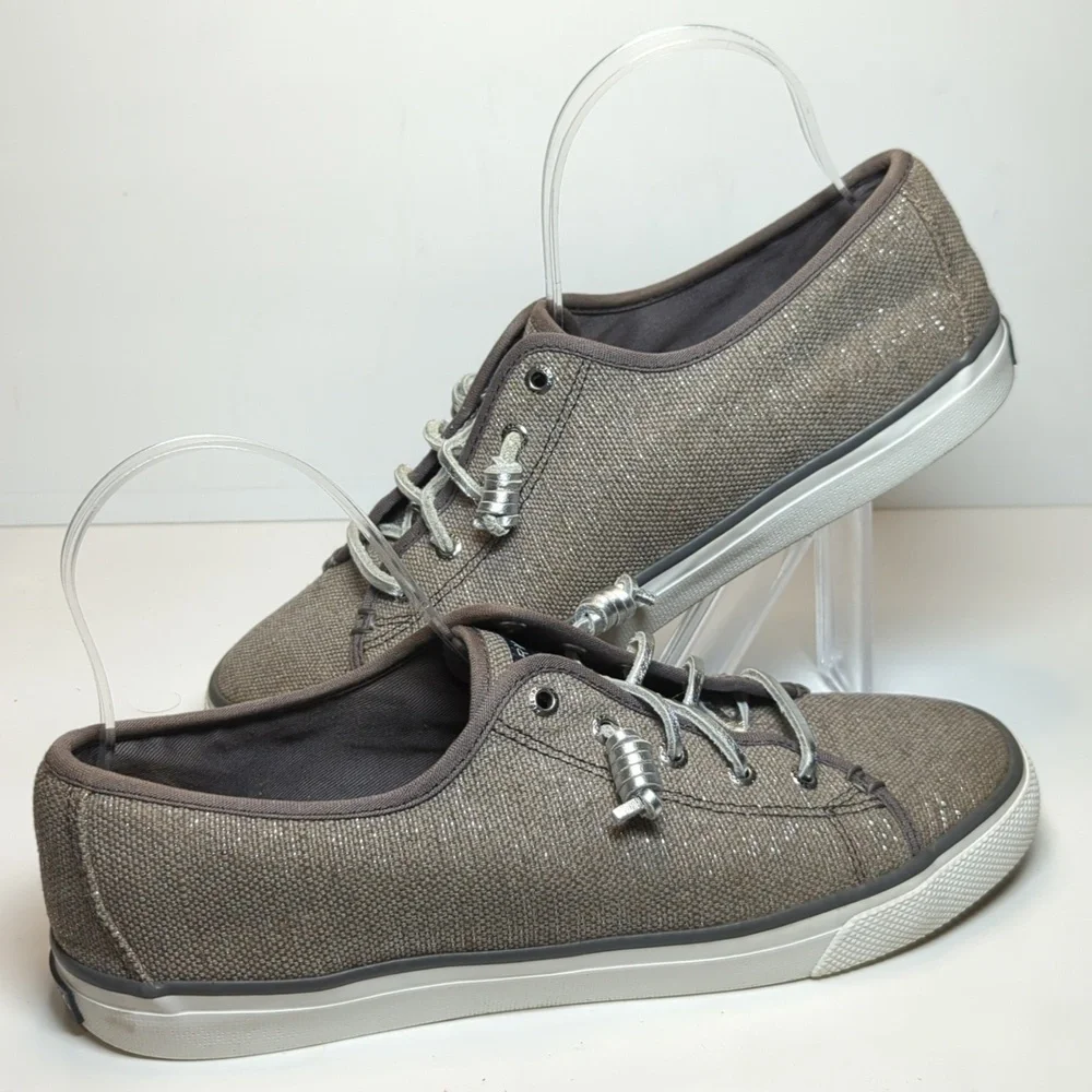 Sperry Top Sider Seacoast grey and silver metallic boat shoe woman's size 10