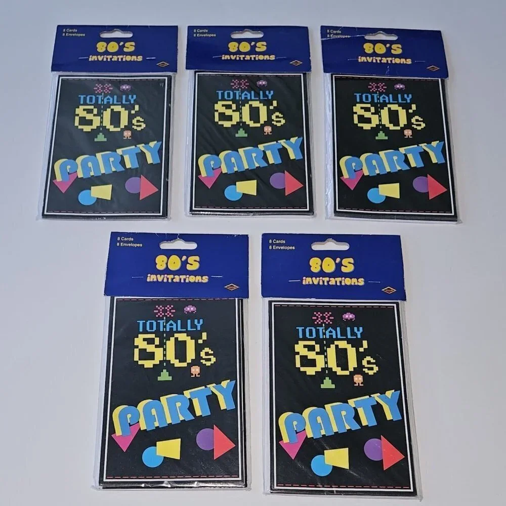NEW 5 Packs Totally 80s Party Invitations Lot (8 Cards/Envelopes Per Pk) Reunion