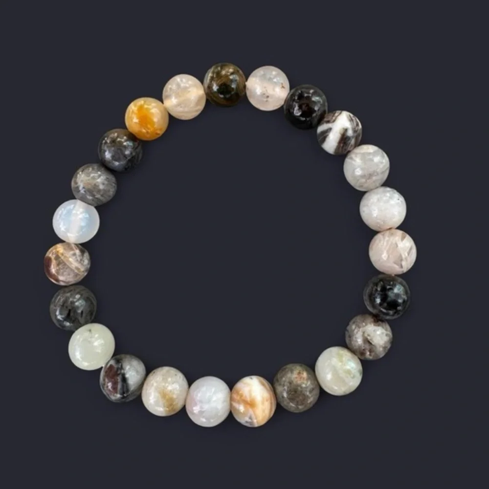 Bamboo Leaf Agate Gemstone Bead Bracelet 8mm