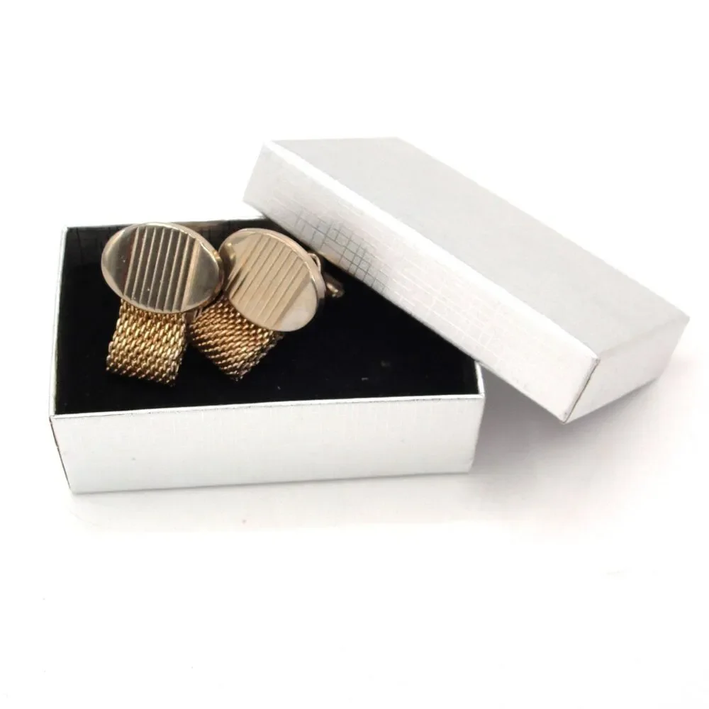 Vintage Oval Striped Lined Gold Tone Mesh Wrap Around Cufflinks Ribbed Retro MCM