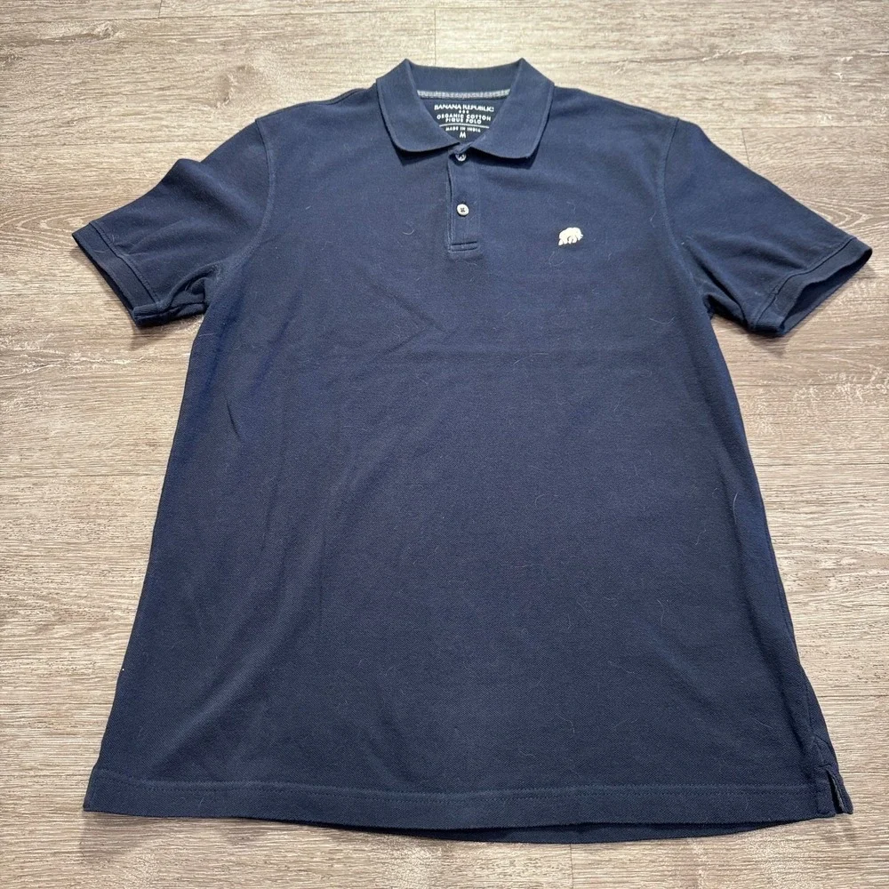 Banana Republic Shirt Mens M Blue Organic Cotton Pique Elephant Logo Preppy