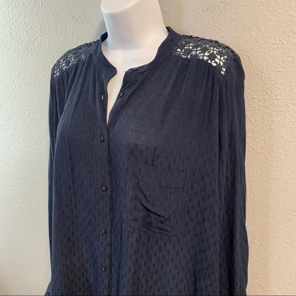 Free People Peasant Blouse Navy Blue