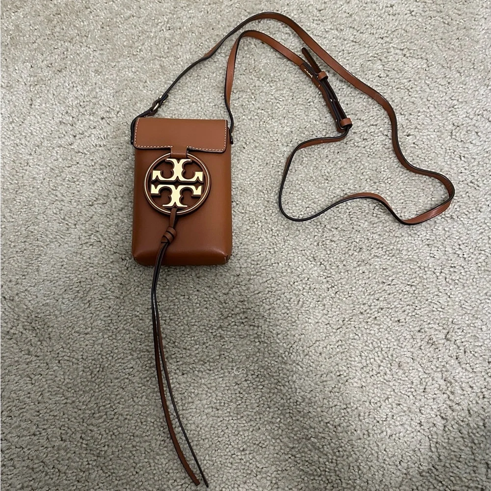 Tory Burch Miller Metal Phone‎ Crossbody Purse Bag in Aged Camello Leather EUC