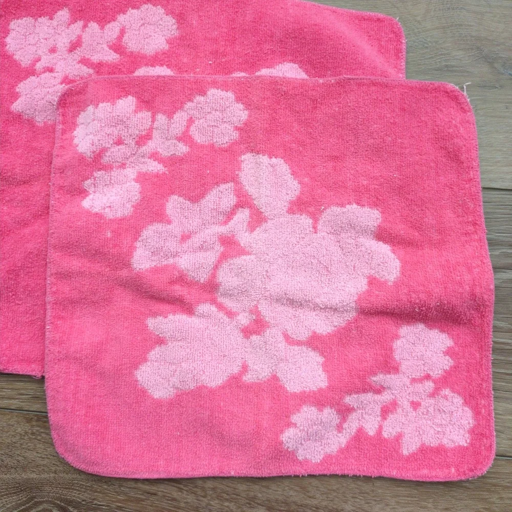 Vtg Cannon Royal Family Pink Floral Washcloth Set (3) Rose Cotton MCM Retro